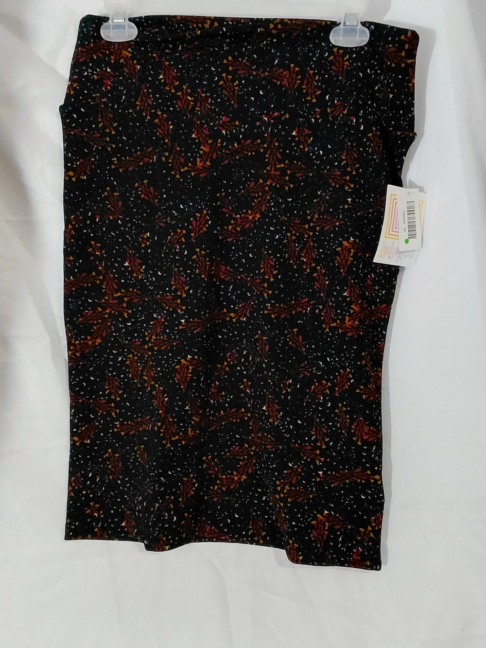 LuLaRoe NAVY blue Base  Pencil Skirt with Red and Orange Leaf Print